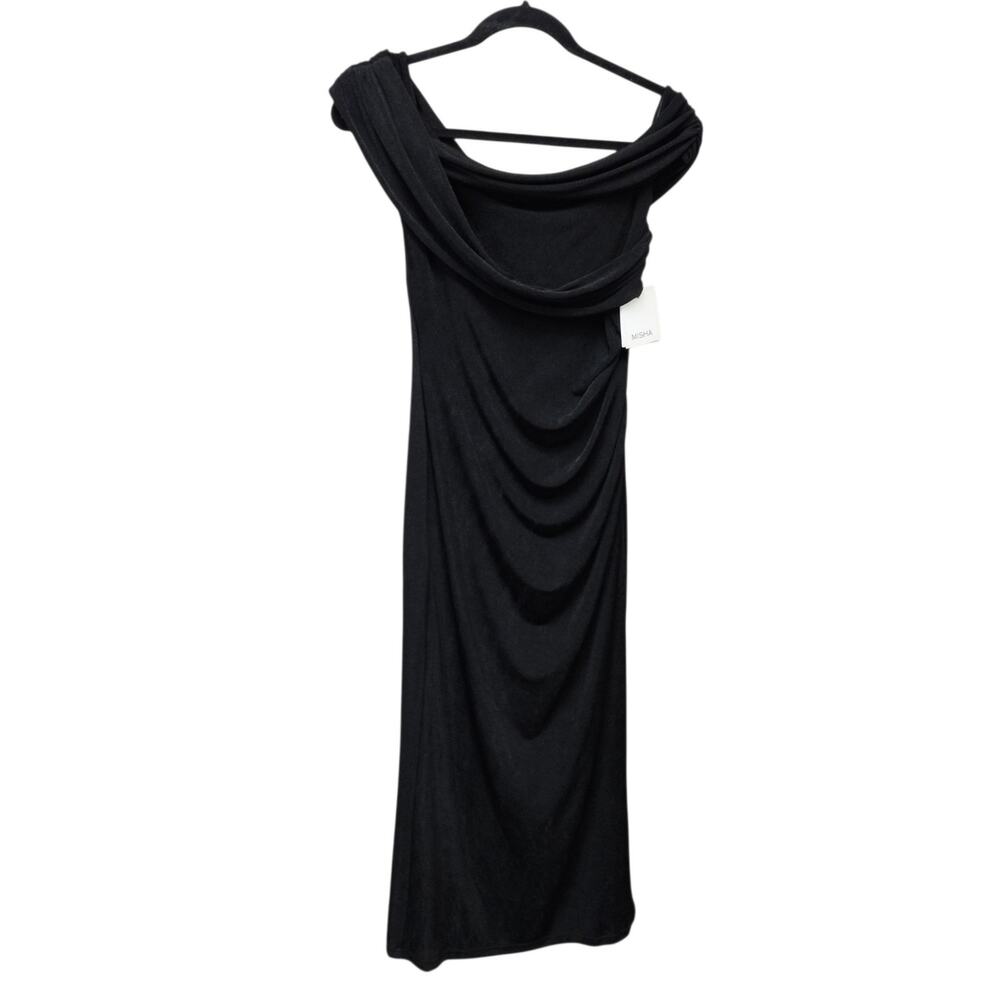 NWT Misha Womens Imani Off The Shoulder Midi Dress Large Black Occasion Elegant
